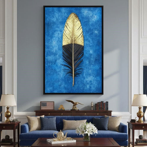 Golden Plume Harmony Canvas Wall Art