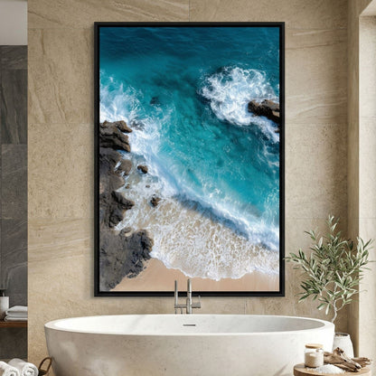 Turquoise Tide on Rock Shore Canvas Wall Art