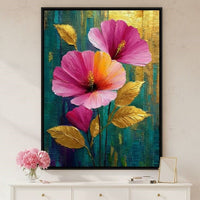 Teal Garden Golden Petals Flourish Canvas Wall Art