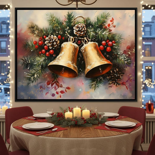 Golden Christmas Bells Garland Canvas Wall Art