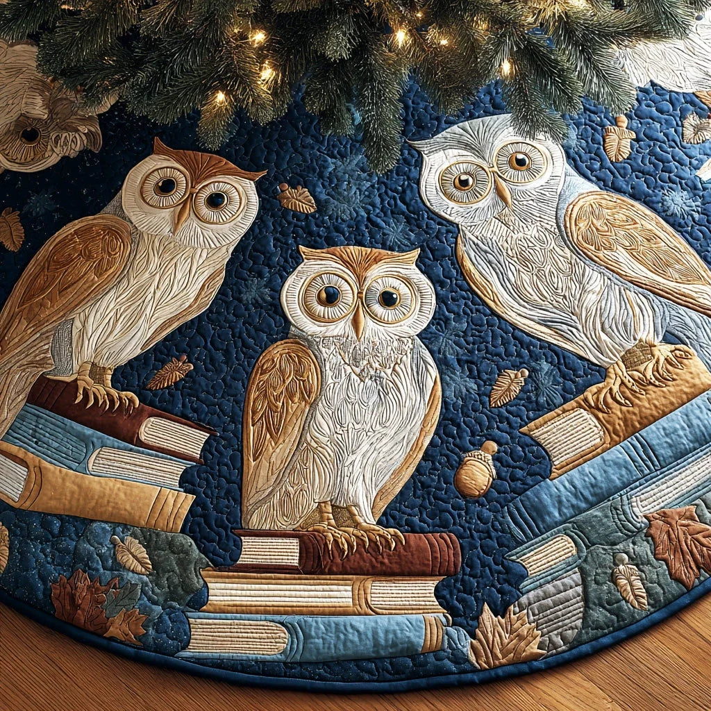 Quiet Wisdom Owl Christmas Quilted Tree Skirt
