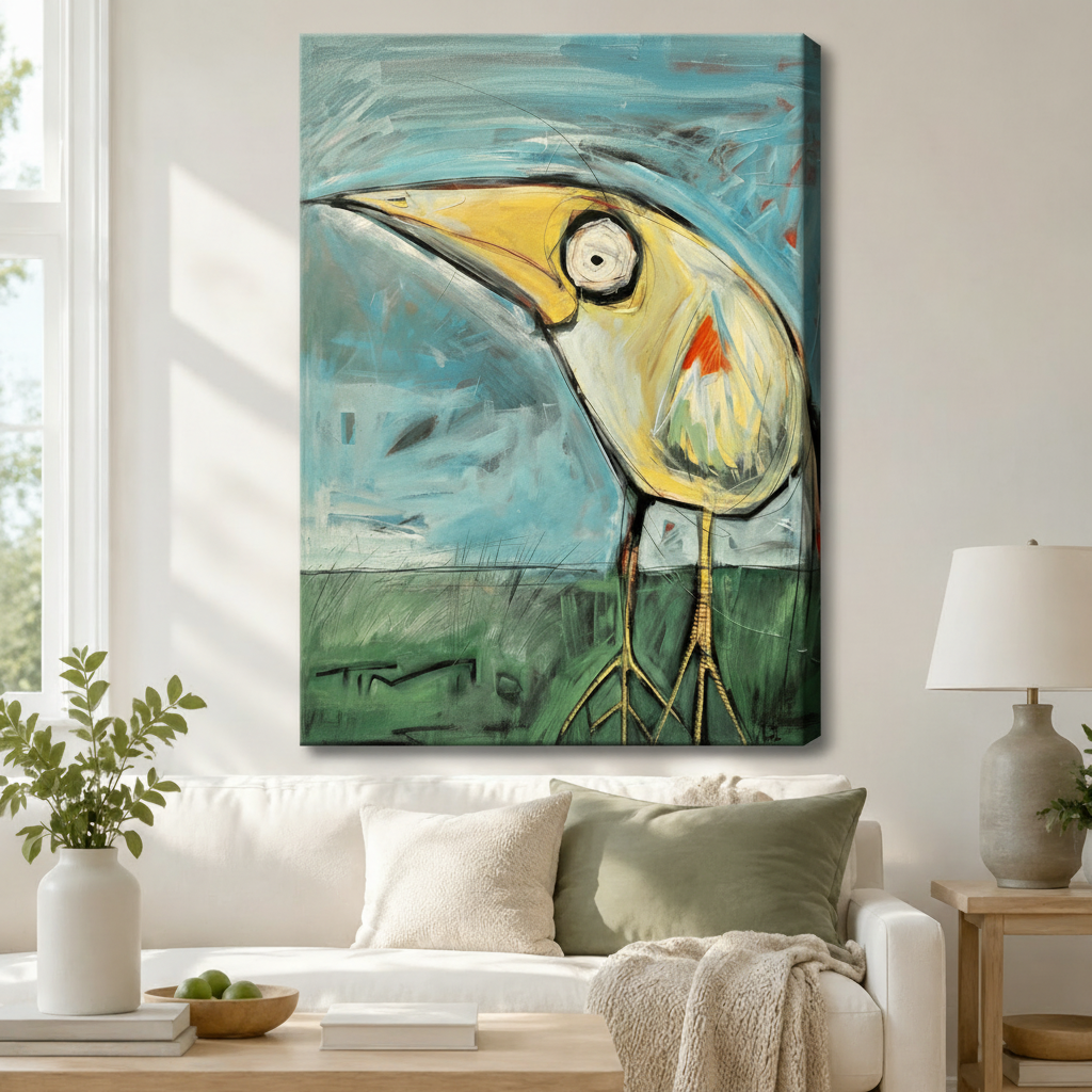 Abstract Heron Expressionist Canvas Wall Art