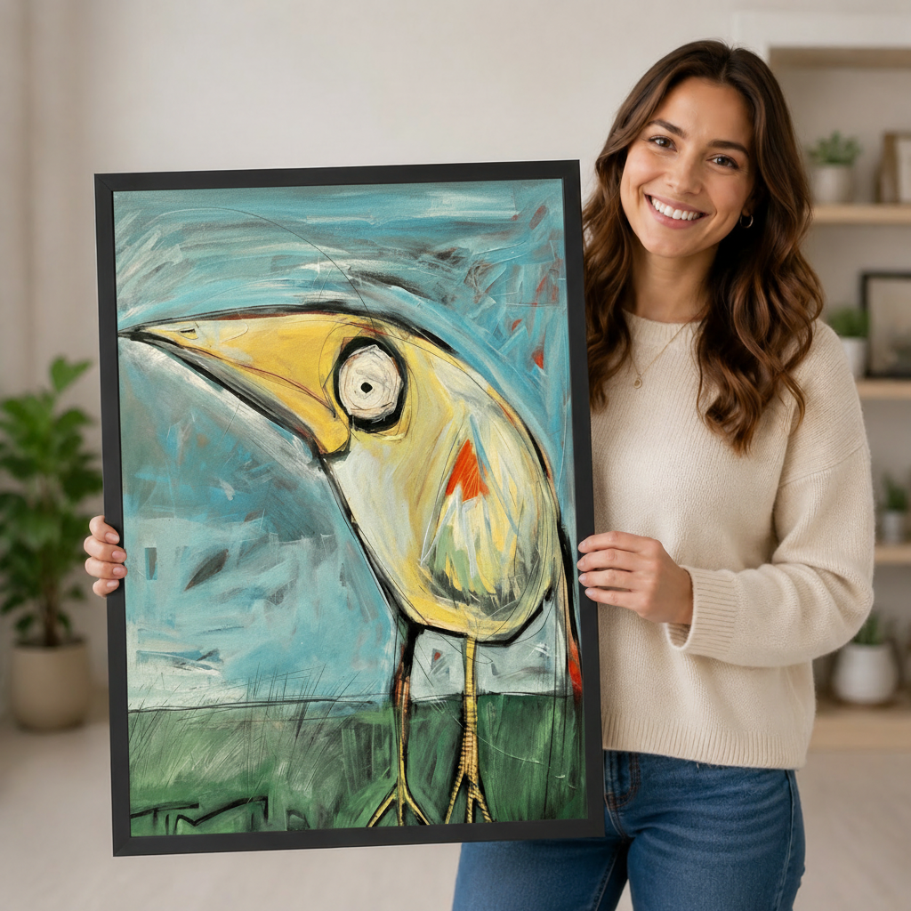 Abstract Heron Expressionist Canvas Wall Art
