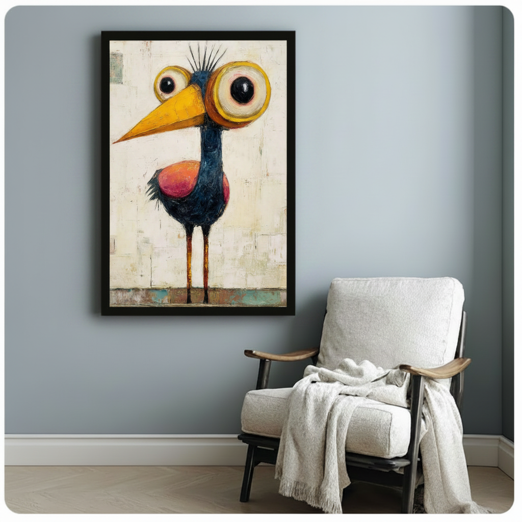 Big Eye Quirky Bird Expressionist Funny Canvas Print