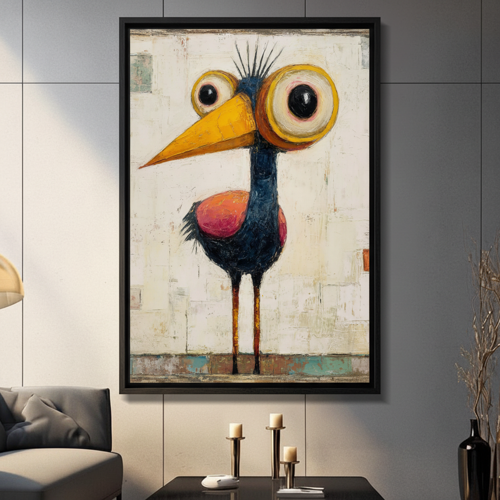 Big Eye Quirky Bird Expressionist Funny Canvas Print