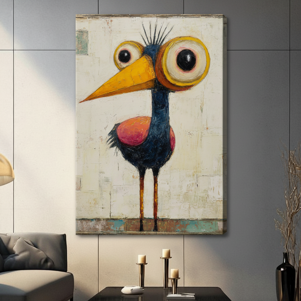 Big Eye Quirky Bird Expressionist Funny Canvas Print