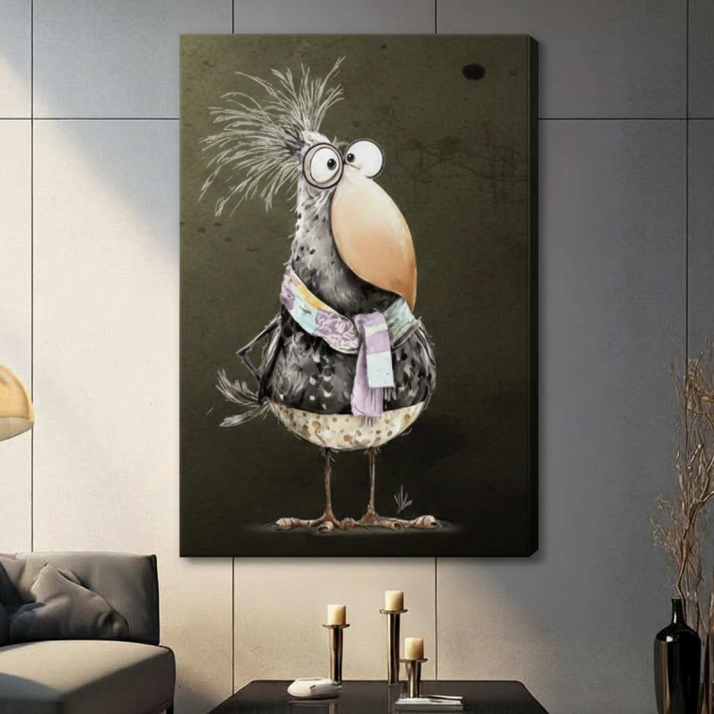 Quirky Bird Portrait Vintage Illustration Canvas Art
