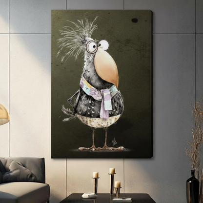 Quirky Bird Portrait Vintage Illustration Canvas Art