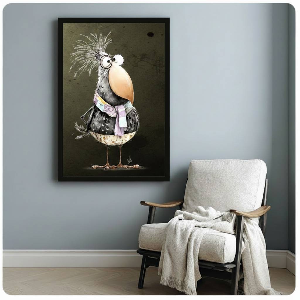 Quirky Bird Portrait Vintage Illustration Canvas Art