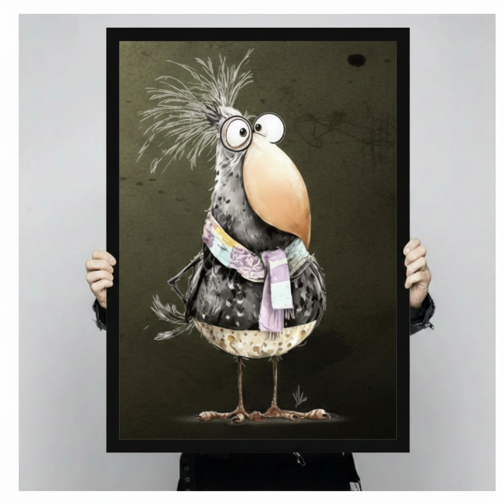 Quirky Bird Portrait Vintage Illustration Canvas Art