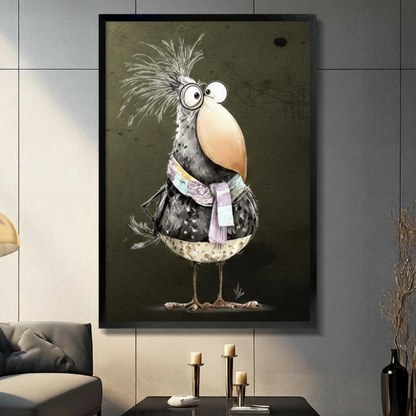 Quirky Bird Portrait Vintage Illustration Canvas Art