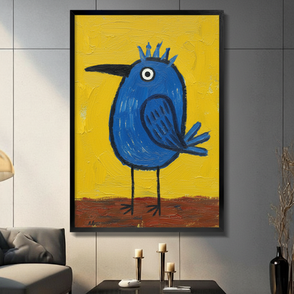 Blue Crown Bird Folk Art Canvas Wall Art