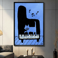 Jazz Cat Piano Funny Blue Canvas Wall Art