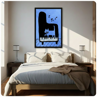Jazz Cat Piano Funny Blue Canvas Wall Art