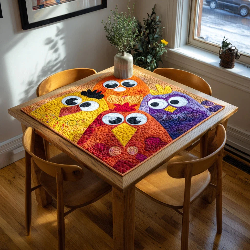 Quirky Chickens Quilted Table Topper