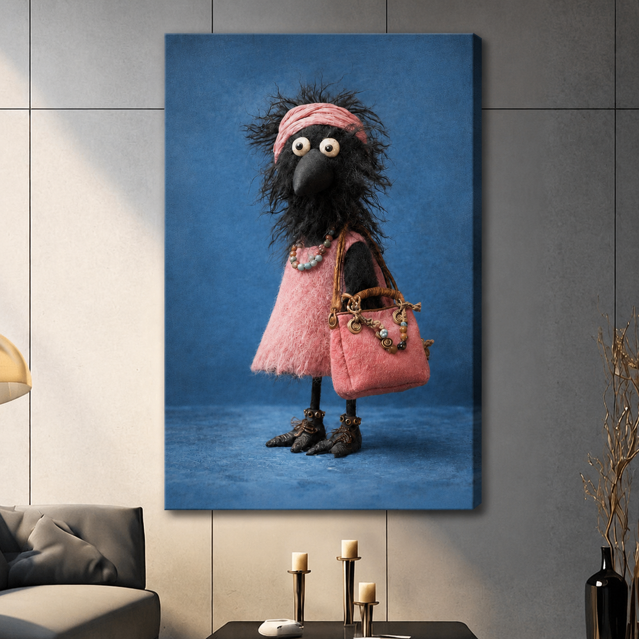 Chic Crow Fashion Pink Dress Canvas Wall Art