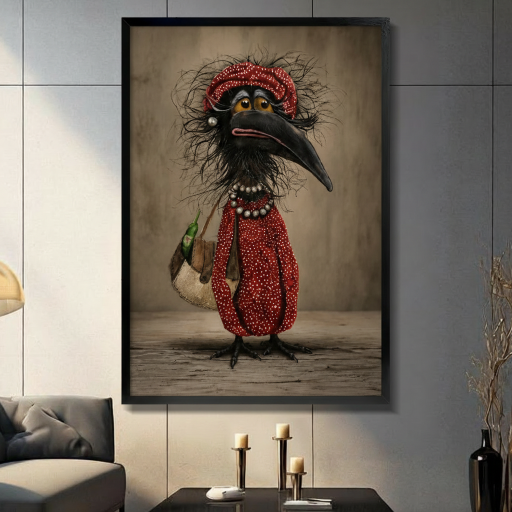 Quirky Crow Red Outfit Funny Canvas Art Wall Art