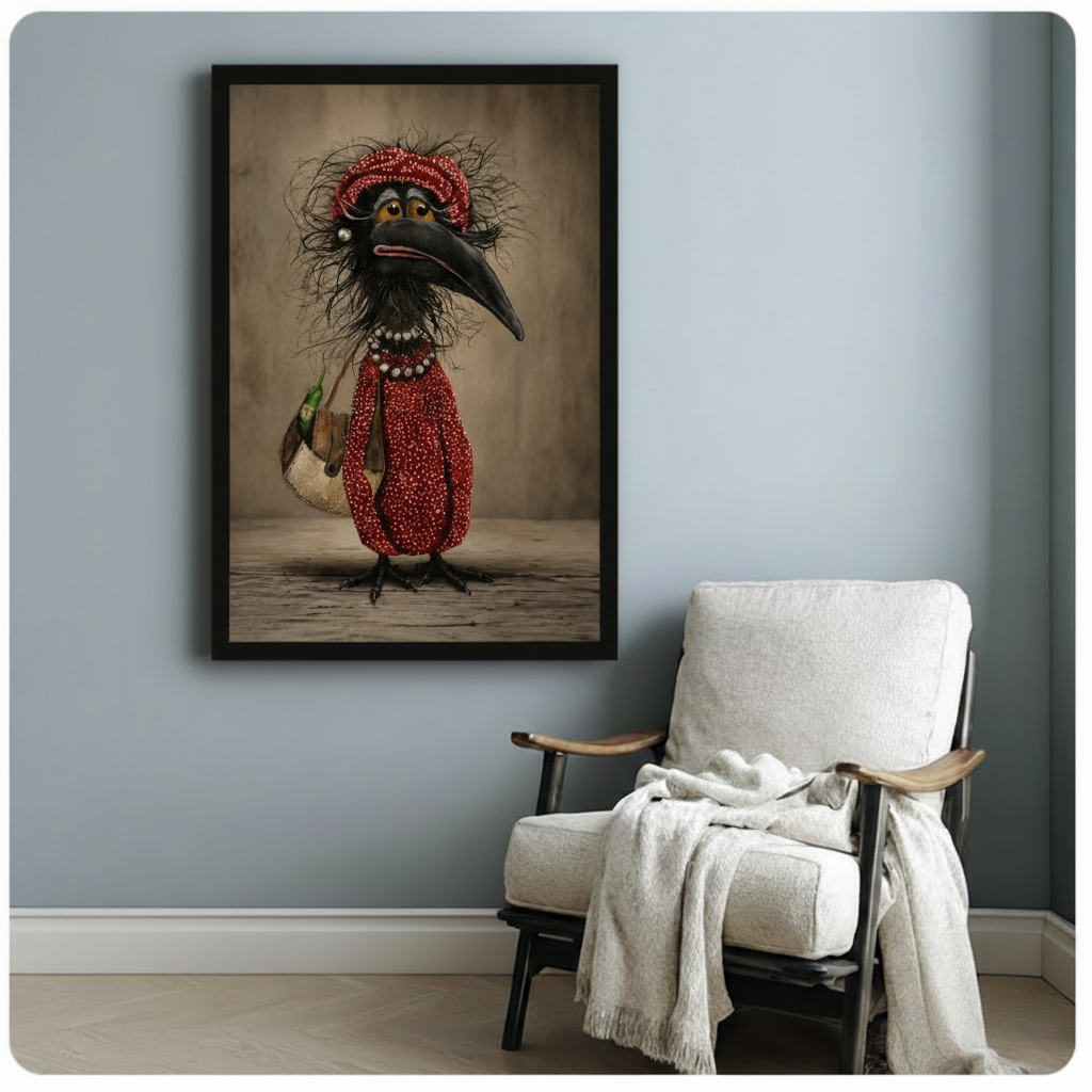 Quirky Crow Red Outfit Funny Canvas Art Wall Art