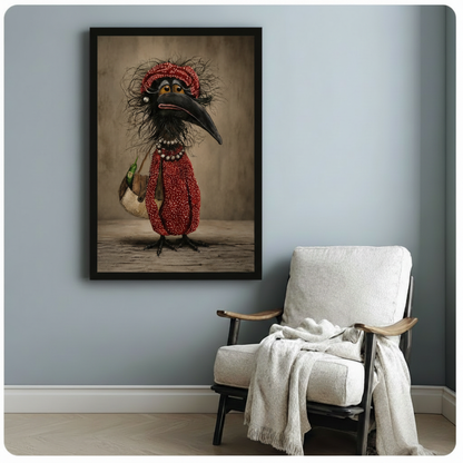 Quirky Crow Red Outfit Funny Canvas Art Wall Art