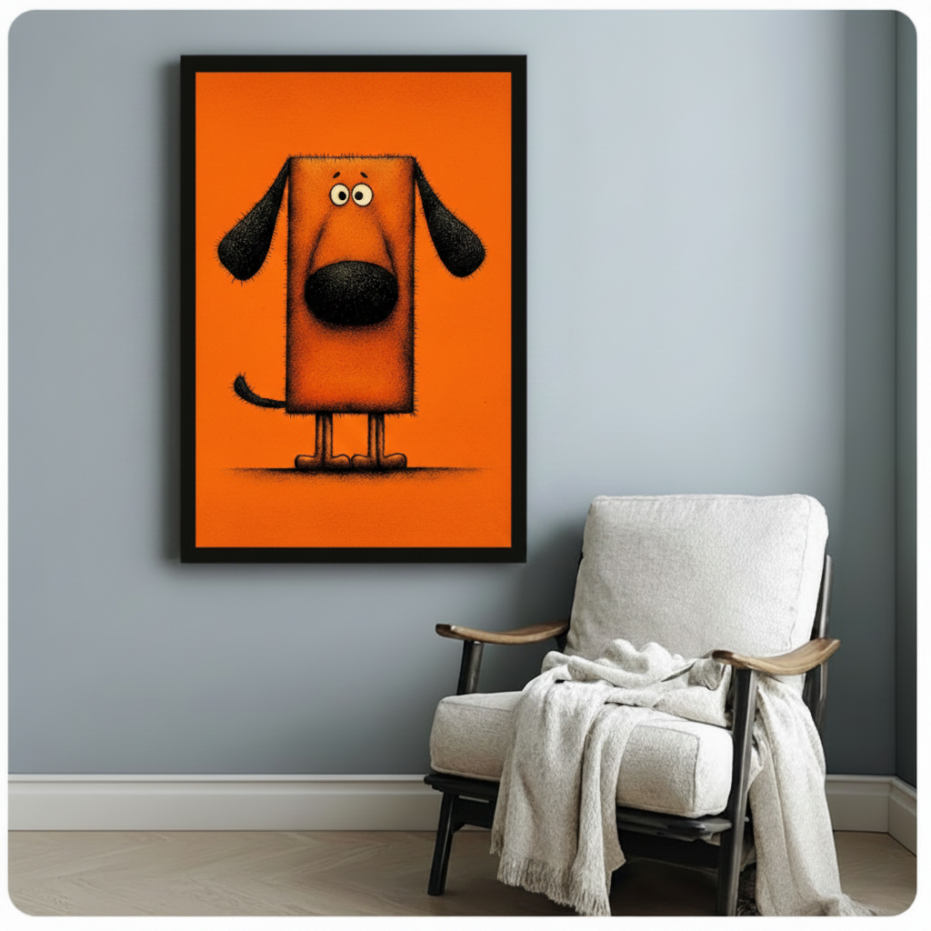 Funny Orange Pop Art Dog Canvas Wall Art