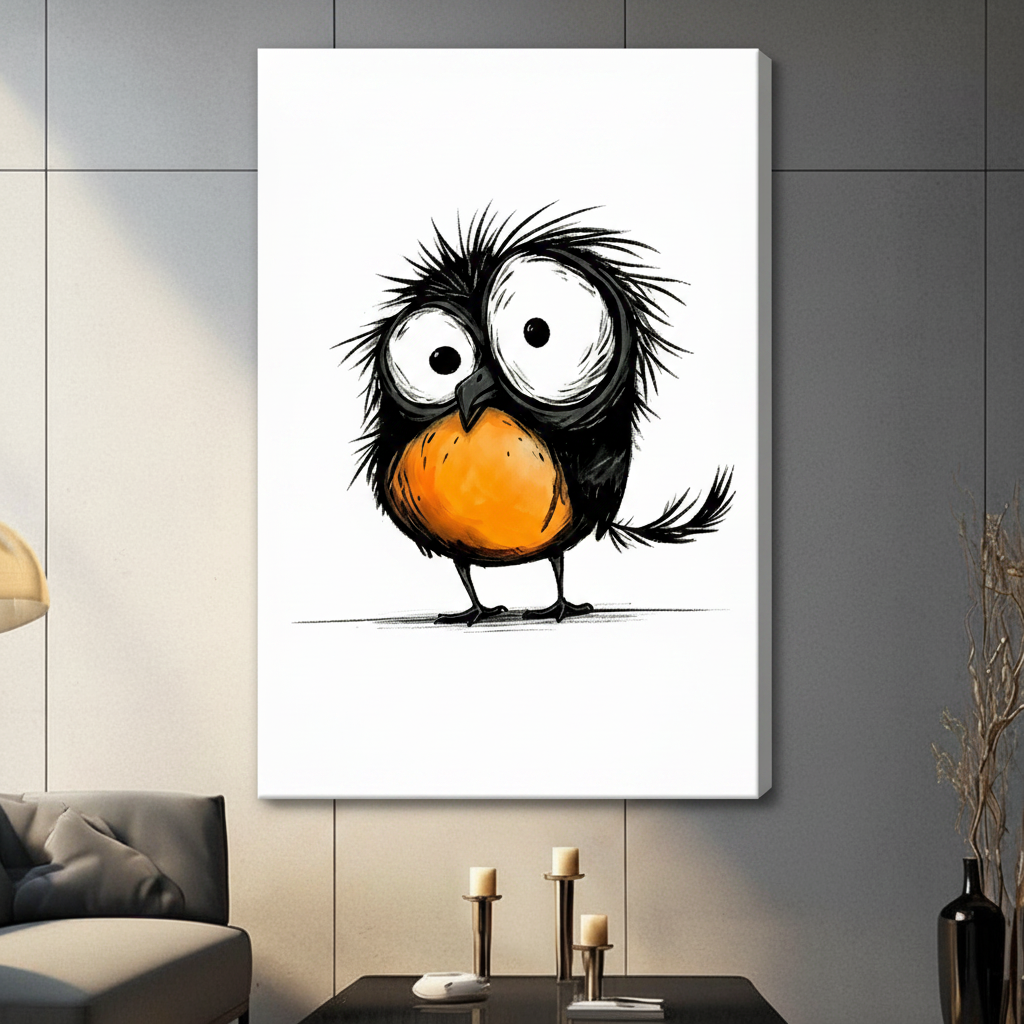 Whimsical Big-Eyed Bird Canvas Wall Art