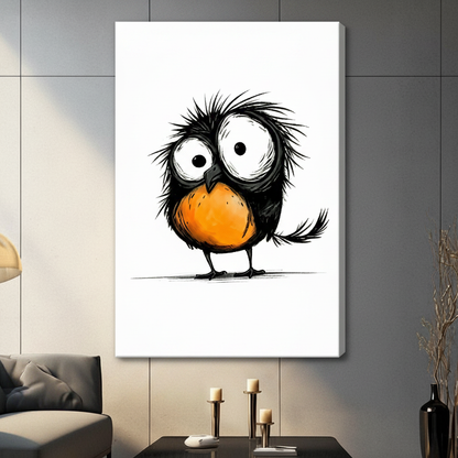 Whimsical Big-Eyed Bird Canvas Wall Art