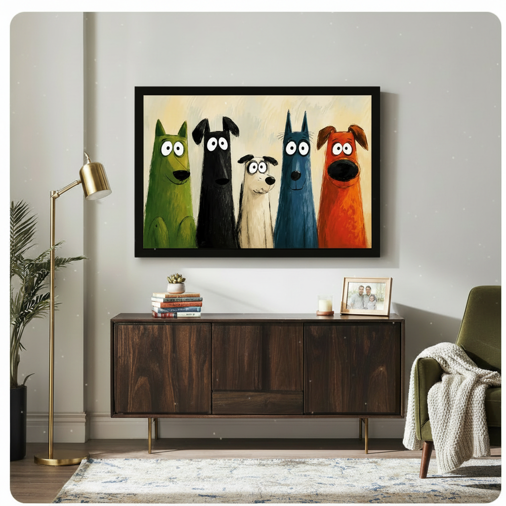 Whimsical Colorful Dogs Gang Canvas Art Wall Art