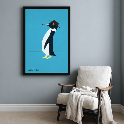 Quirky Penguin with Hat Minimalist Canvas Art