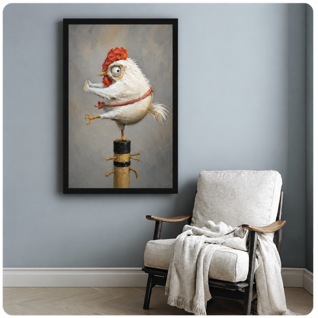 Crazy Rooster Oil Painting Style Canvas Wall Art