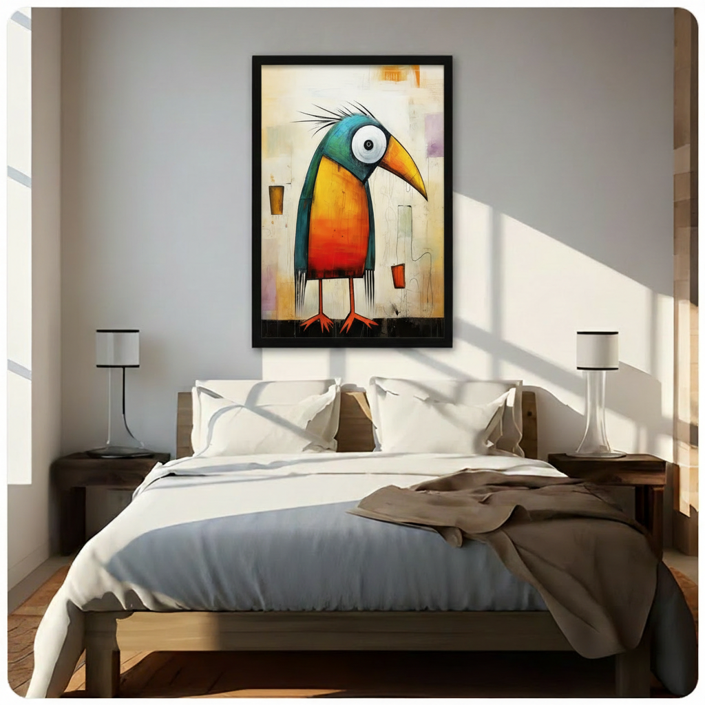 Abstract Quirky Bird Colorful Bold Canvas Wall Art