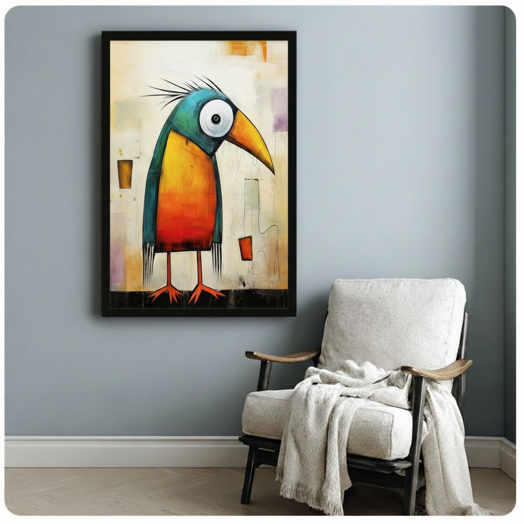 Abstract Quirky Bird Colorful Bold Canvas Wall Art