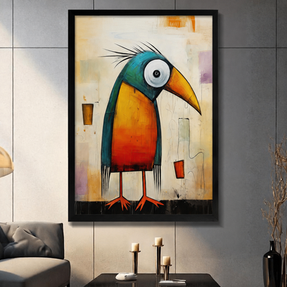 Abstract Quirky Bird Colorful Bold Canvas Wall Art