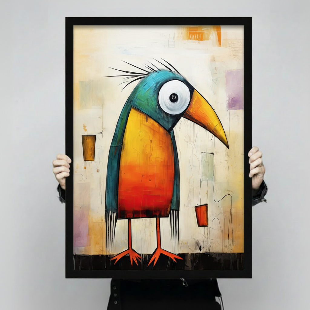 Abstract Quirky Bird Colorful Bold Canvas Wall Art