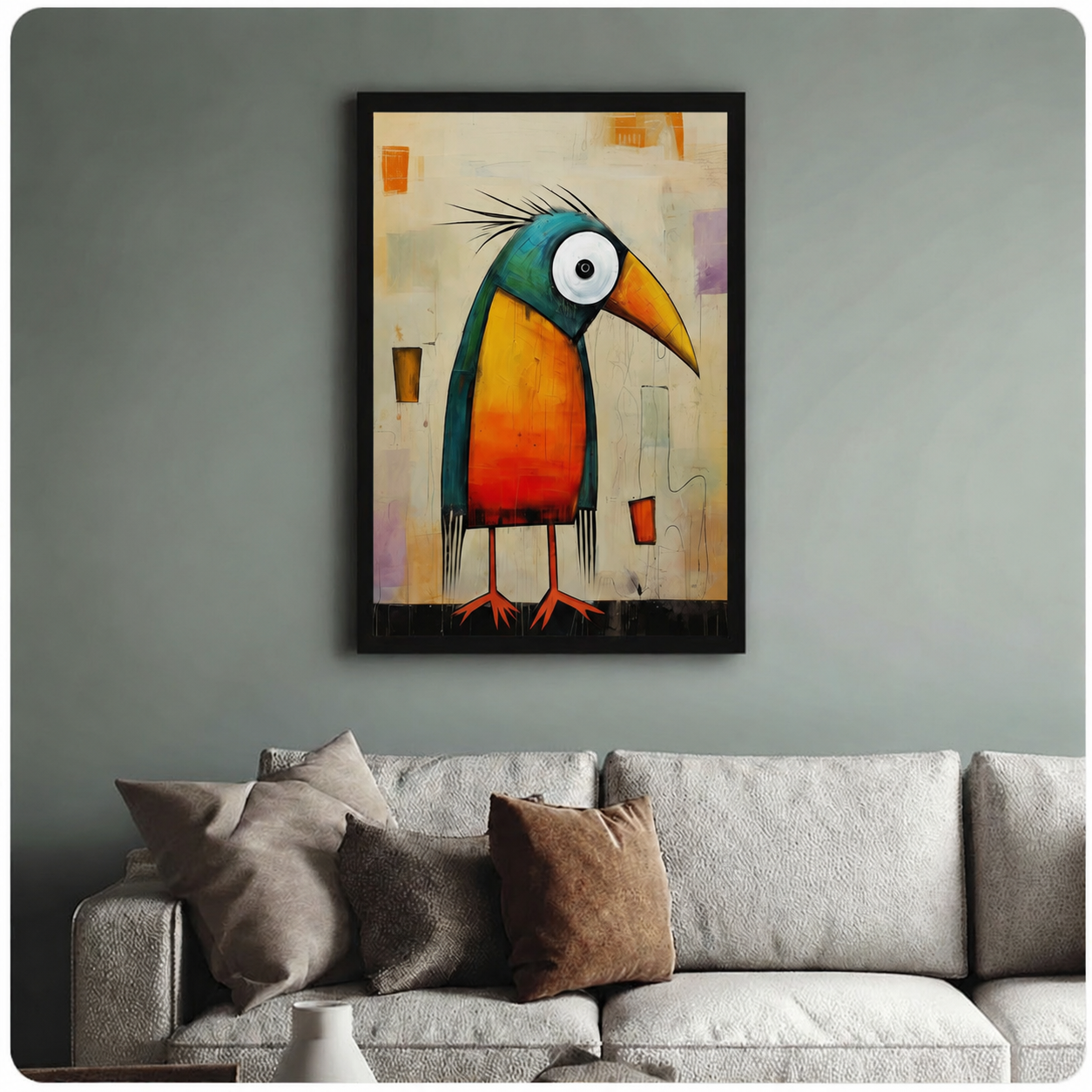 Abstract Quirky Bird Colorful Bold Canvas Wall Art