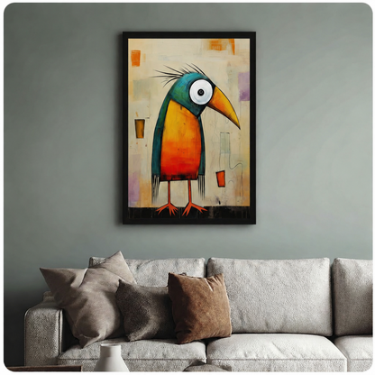 Abstract Quirky Bird Colorful Bold Canvas Wall Art