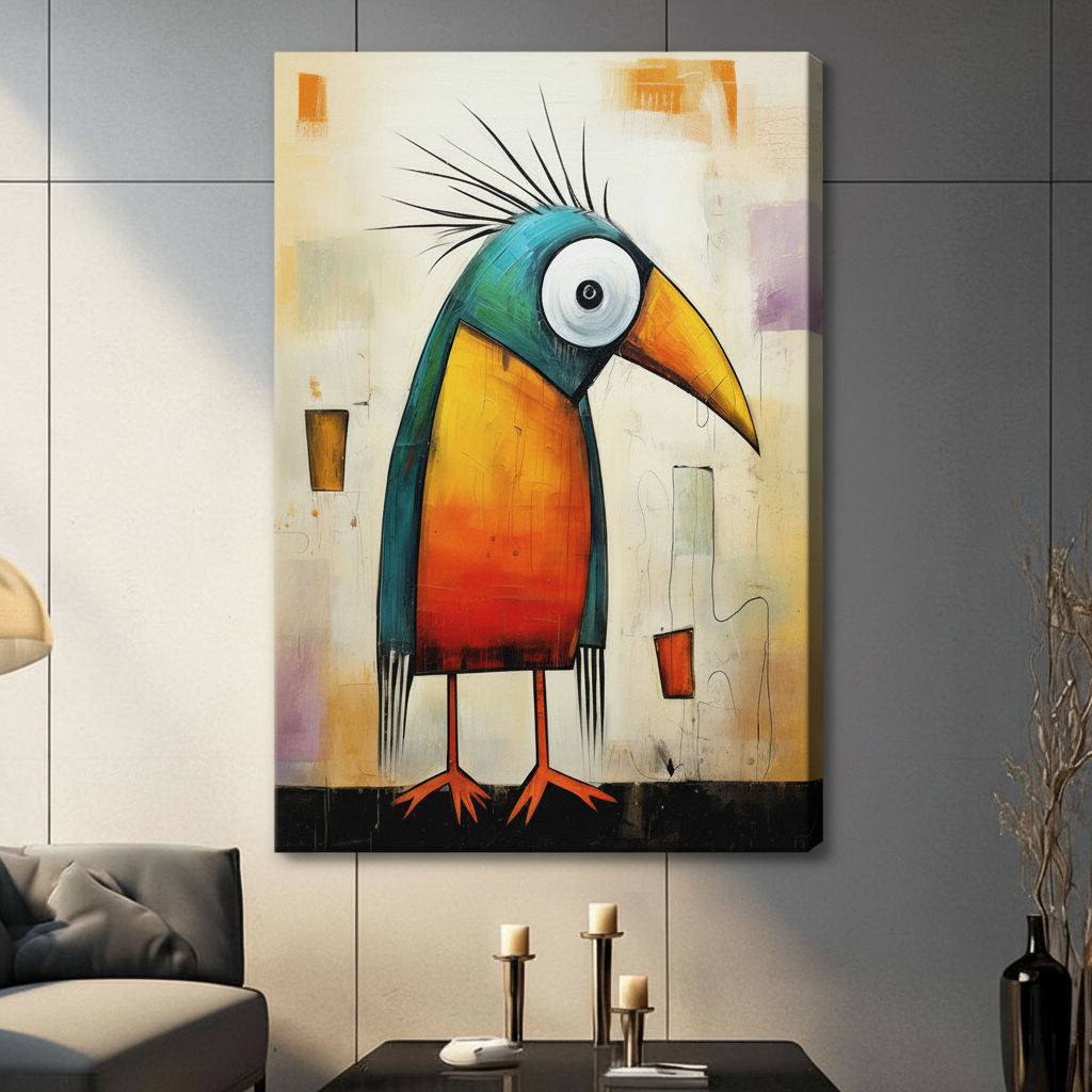 Abstract Quirky Bird Colorful Bold Canvas Wall Art