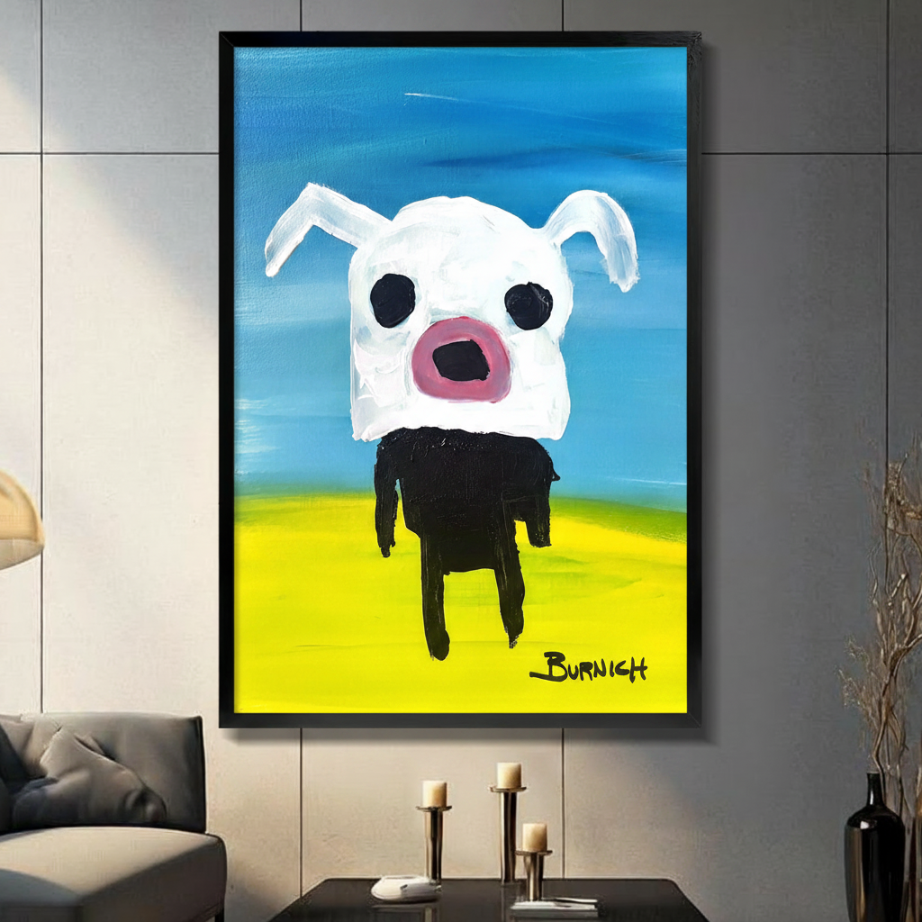 Burnich White Dog Outsider Art Canvas Print Wall Art