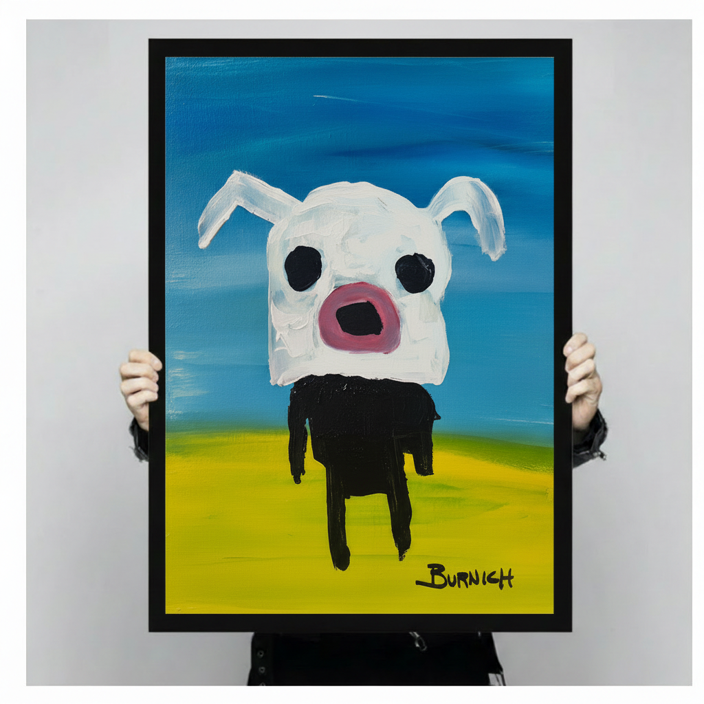 Burnich White Dog Outsider Art Canvas Print Wall Art