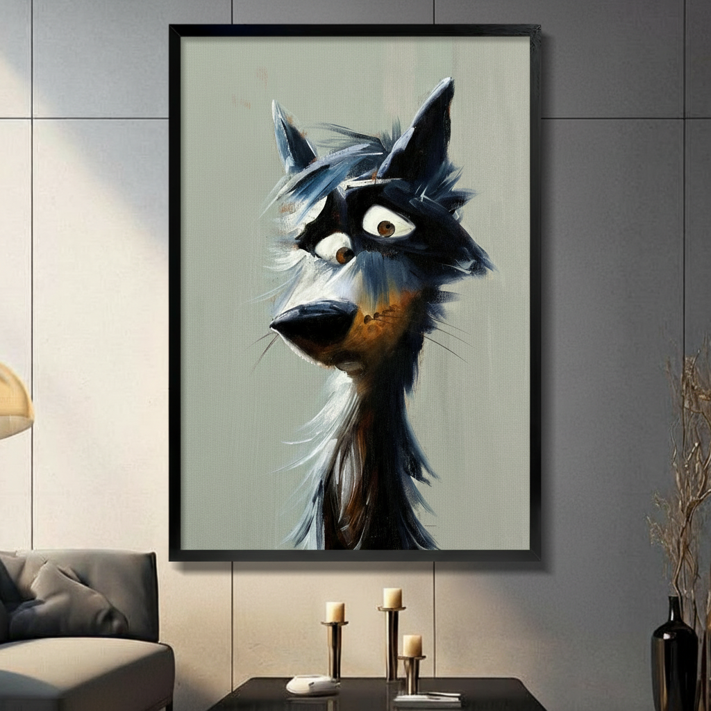 Quirky Dark Wolf Portrait Canvas Wall Art