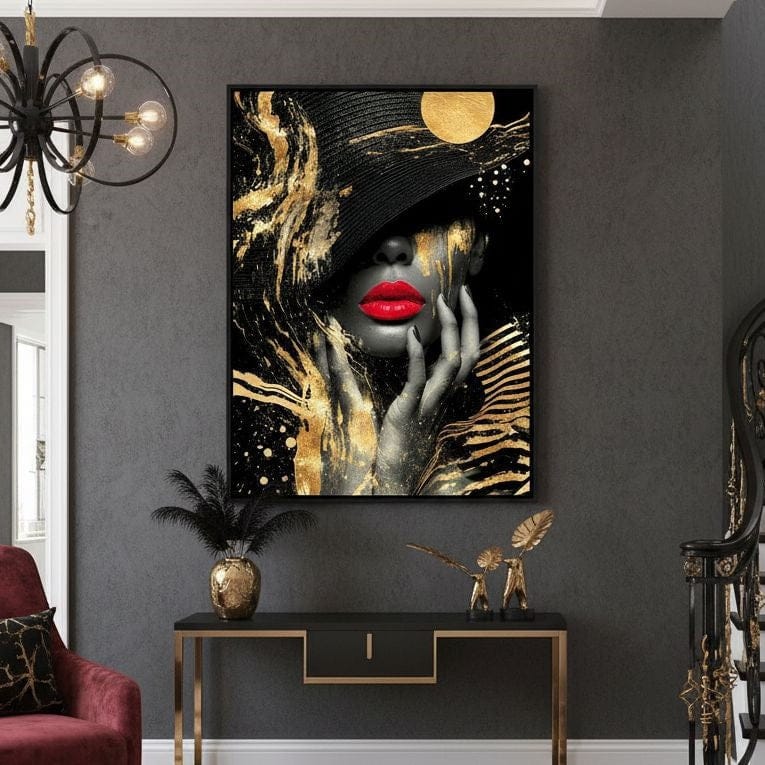 Modern Noir Gold Elegance Portrait Canvas Wall Art