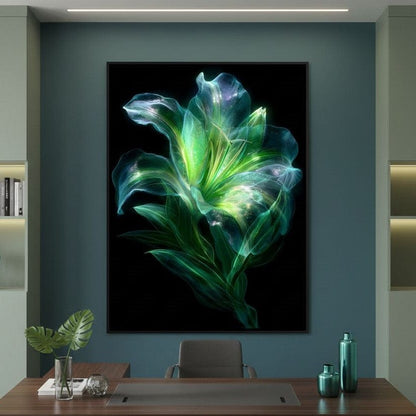 Radiant Emerald Flora Pulse Canvas Wall Art
