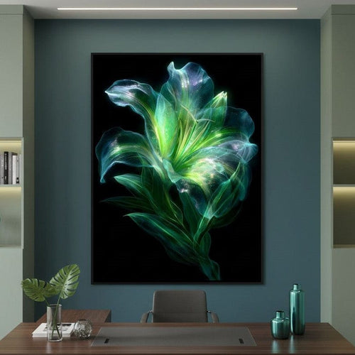 Radiant Emerald Flora Pulse Canvas Wall Art