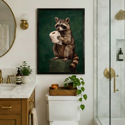 Funny Raccoon Toilet Paper Bathroom Canvas Art
