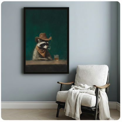 Western Cowboy Raccoon Whiskey Bar Canvas Art
