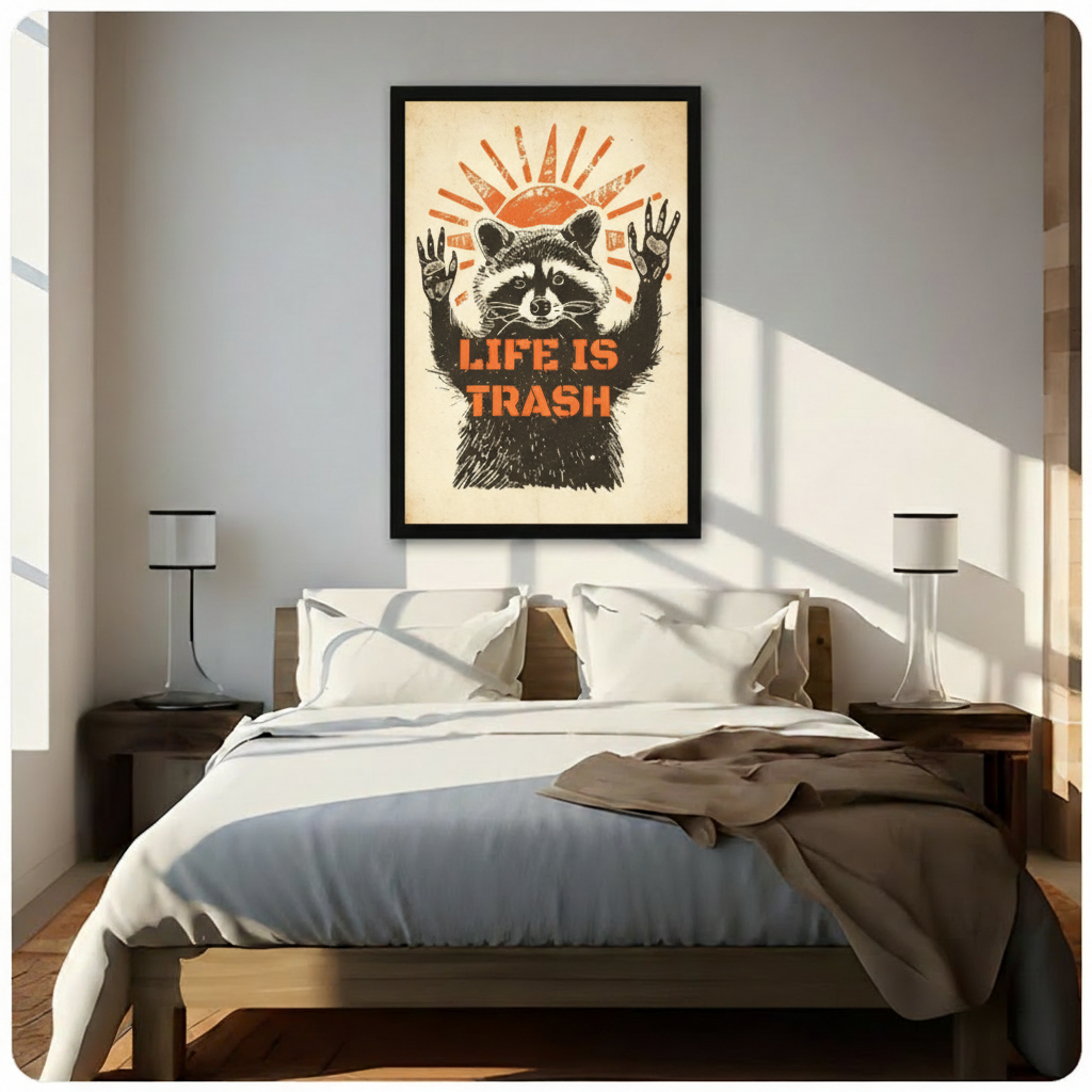 Life Is Trash Raccoon Retro Funny Canvas Art Wall Art