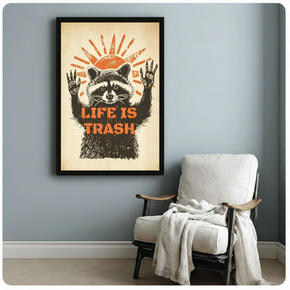 Life Is Trash Raccoon Retro Funny Canvas Art Wall Art
