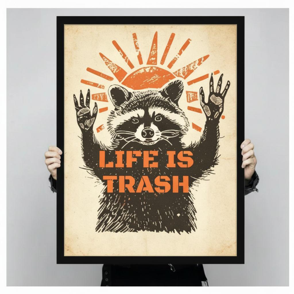 Life Is Trash Raccoon Retro Funny Canvas Art Wall Art