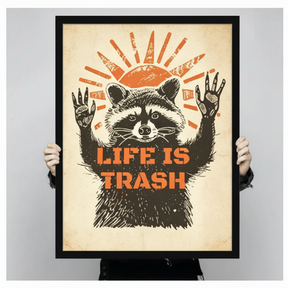 Life Is Trash Raccoon Retro Funny Canvas Art Wall Art