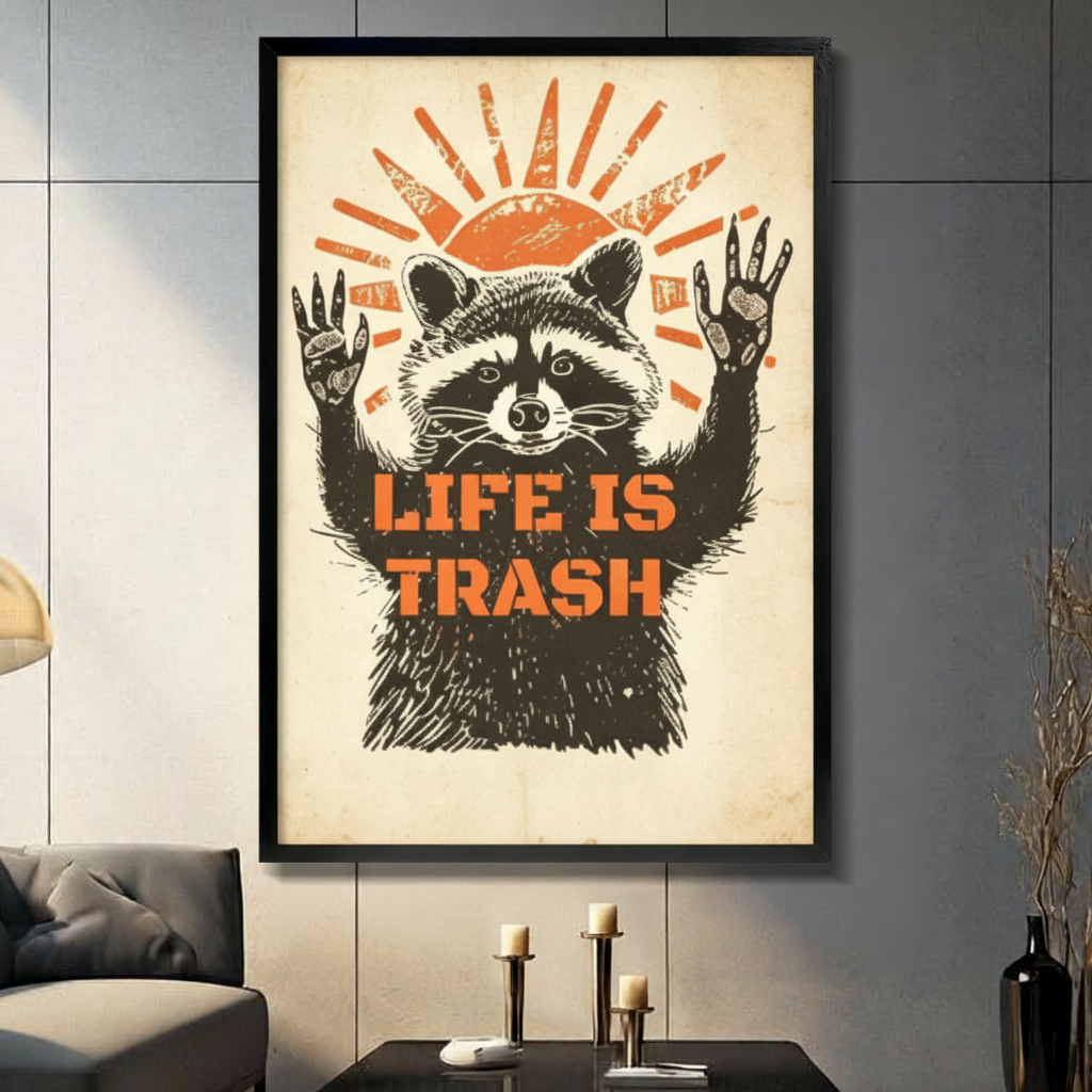 Life Is Trash Raccoon Retro Funny Canvas Art Wall Art