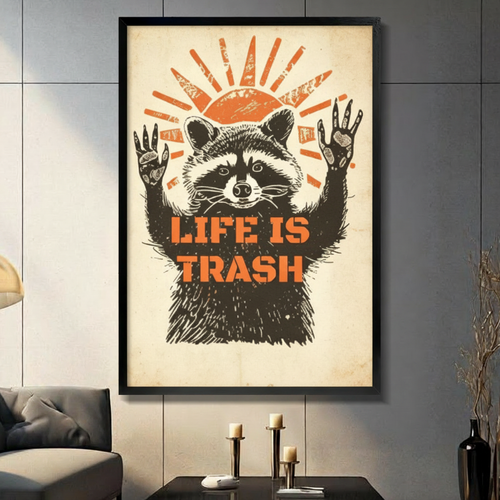 Life Is Trash Raccoon Retro Funny Canvas Art Wall Art